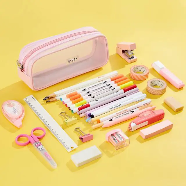 Alt view image 7 of 7 - KALIDI Grid Mesh Pencil Case Large Capacity Pencil Case Big Pencil Pouch With Zipper Simple Stationery Bag Aesthetic Pen Bag for School Teen Girl Boy Multi-Purpose bag for office Men Women (Purple)