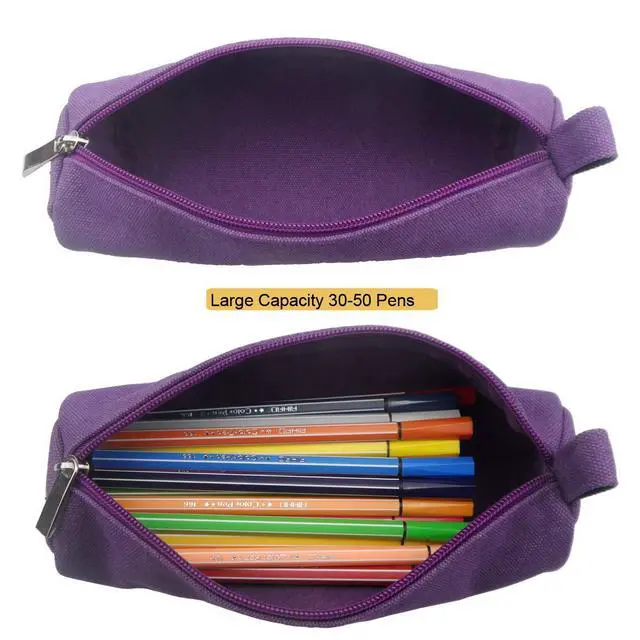 Alt view image 5 of 7 - Enyuwlcm Heavy Canvas Stationery Stylish Simple Pencil Bag and Durable Compact Zipper Pencil Case Pouch 1 Pack Purple
