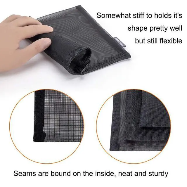 Alt view image 2 of 7 - HRX Package Nylon Mesh Cosmetic Zipper Bags, 6PCS Black Makeup Pouches Travel Organizer Case for Purse Diaper Bag (A5 x 3pcs, A6 x 3pcs)