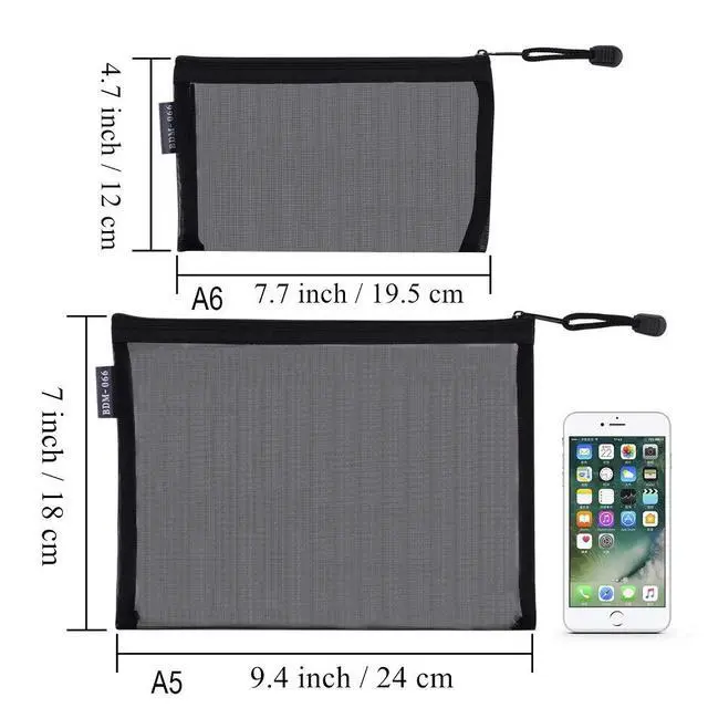 Alt view image 4 of 7 - HRX Package Nylon Mesh Cosmetic Zipper Bags, 6PCS Black Makeup Pouches Travel Organizer Case for Purse Diaper Bag (A5 x 3pcs, A6 x 3pcs)