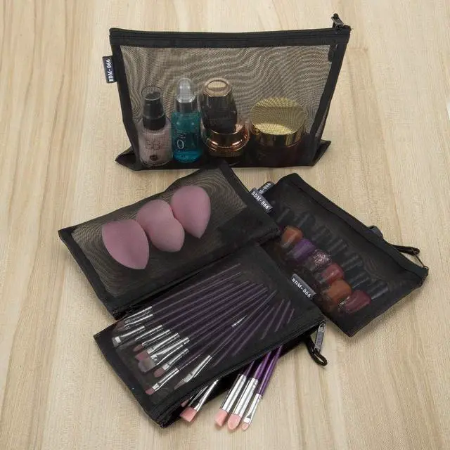 Alt view image 5 of 7 - HRX Package Nylon Mesh Cosmetic Zipper Bags, 6PCS Black Makeup Pouches Travel Organizer Case for Purse Diaper Bag (A5 x 3pcs, A6 x 3pcs)