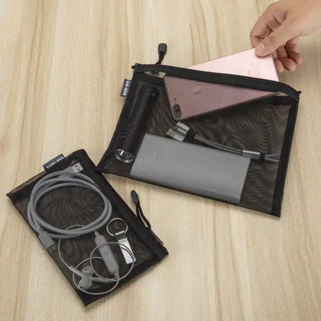 Alt view image 7 of 7 - HRX Package Nylon Mesh Cosmetic Zipper Bags, 6PCS Black Makeup Pouches Travel Organizer Case for Purse Diaper Bag (A5 x 3pcs, A6 x 3pcs)