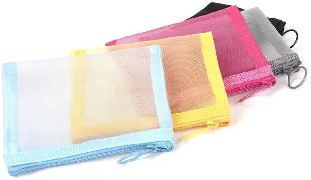 Main image of patu Mini Zipper Mesh Bags, 4" x 5", Size S / A7, 5 Pieces, Beauty Makeup Lipstick Cosmetic Accessories Organizer, Small Travel Kit Storage Pouch, Assorted Colors