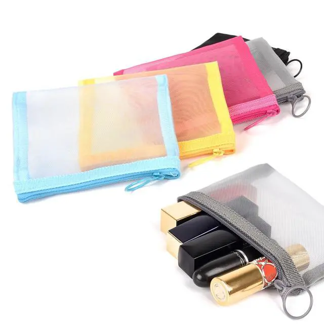Alt view image 2 of 7 - patu Mini Zipper Mesh Bags, 4" x 5", Size S / A7, 5 Pieces, Beauty Makeup Lipstick Cosmetic Accessories Organizer, Small Travel Kit Storage Pouch, Assorted Colors