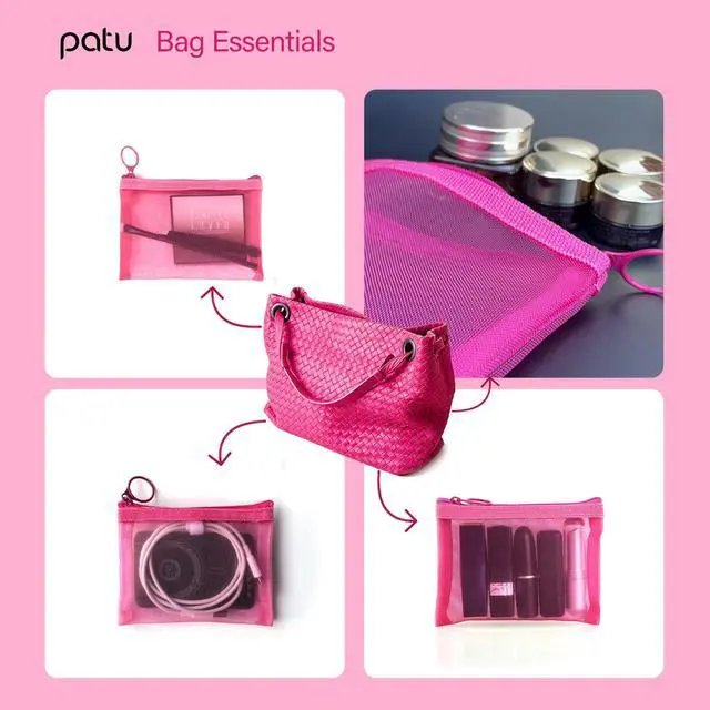 Alt view image 5 of 7 - patu Mini Zipper Mesh Bags, 4" x 5", Size S / A7, 5 Pieces, Beauty Makeup Lipstick Cosmetic Accessories Organizer, Small Travel Kit Storage Pouch, Assorted Colors