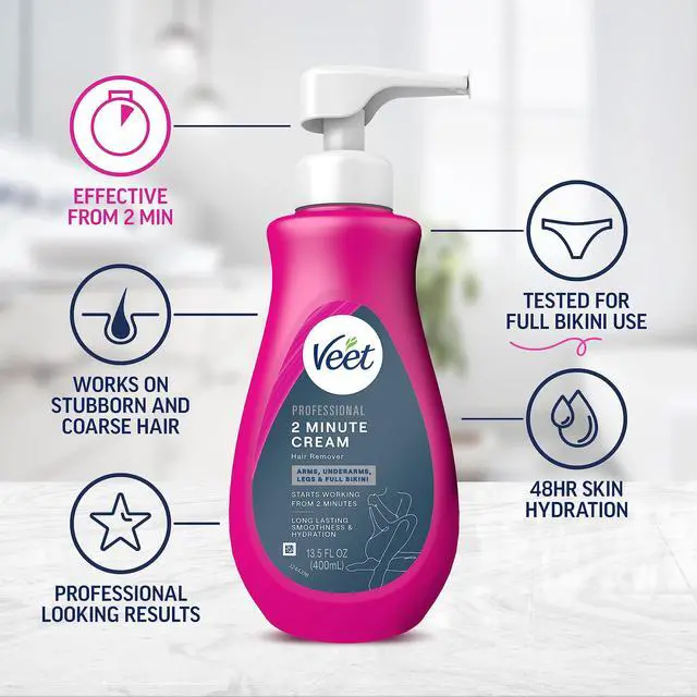 Alt view image 3 of 7 - VEET Professional 2 Minute Cream for All Skin Types with Shea Butter, Effective Full Bikini & Pubic Hair Removal, Dermatologically Tested, 13.5 FL OZ Bottle w/Spatula