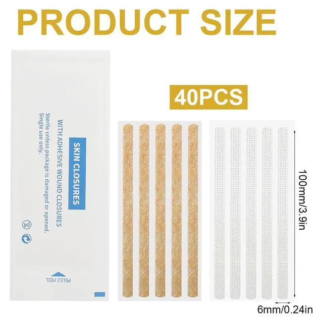 Alt view image 4 of 7 - Sterile Strip 40 Strips Wound Closures 1/4" x 4" Adhesive Skin Closure for Closing Minor Cuts Wounds