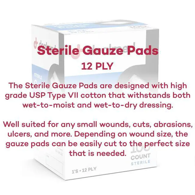 Alt view image 7 of 7 - Dealmed 2 x 2 Sterile Gauze Pads (100 Count) Disposable and Individually Wrapped Medical Gauze Pads, Wound Care Product for First Aid Kit and Medical Facilities (Pack of 1)
