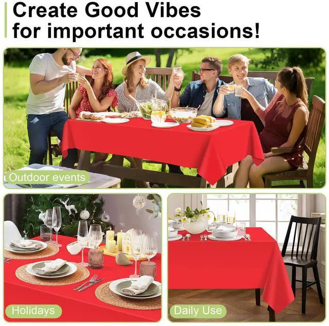 Alt view image 4 of 7 - QIKSION Red Plastic Table Cloth Disposable 2 Pack, 54 x 108 Inch Tablecloths for Valentines, Mothers Day, Birthday Party, Christmas Decorations, Rectangle Table Cover