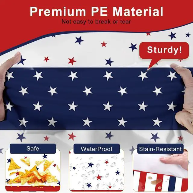 Alt view image 3 of 7 - Tbsone 3 Pack 4th of July Patriotic Tablecloth, Disposable Red White and Blue Plastic Table Cloth, USA Party Decorations, Independence Day Supplies for Outdoor Picnic, Camping, Memorial, or Home