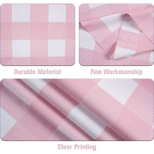 Alt view image 2 of 7 - Kesfey 3 Packs Pink Gingham Tablecloth Pink and White Checkered Tablecloths 54 x 108 Inches Disposable Plastic Gingham Tablecovers Waterproof Rectangle Picnic Table Covers for Birthday Party Supplies
