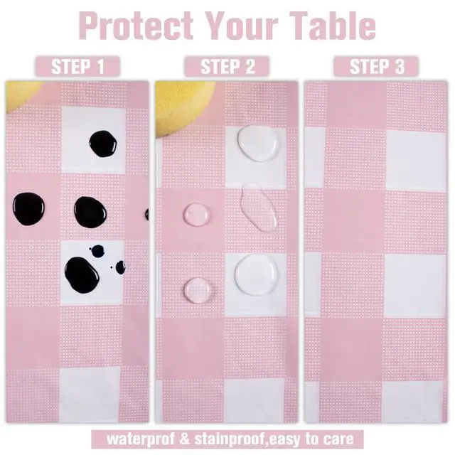 Alt view image 3 of 7 - Kesfey 3 Packs Pink Gingham Tablecloth Pink and White Checkered Tablecloths 54 x 108 Inches Disposable Plastic Gingham Tablecovers Waterproof Rectangle Picnic Table Covers for Birthday Party Supplies