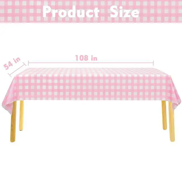 Alt view image 4 of 7 - Kesfey 3 Packs Pink Gingham Tablecloth Pink and White Checkered Tablecloths 54 x 108 Inches Disposable Plastic Gingham Tablecovers Waterproof Rectangle Picnic Table Covers for Birthday Party Supplies