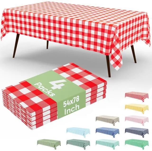 Main image of misaya 4 Packs 54 x 78 Inch Buffalo Disposable Table Cloth, Waterproof Plastic Tablecloth, Rectangle Red and White Checkered Table Covers for Picnic, Birthday, 4th of July Party