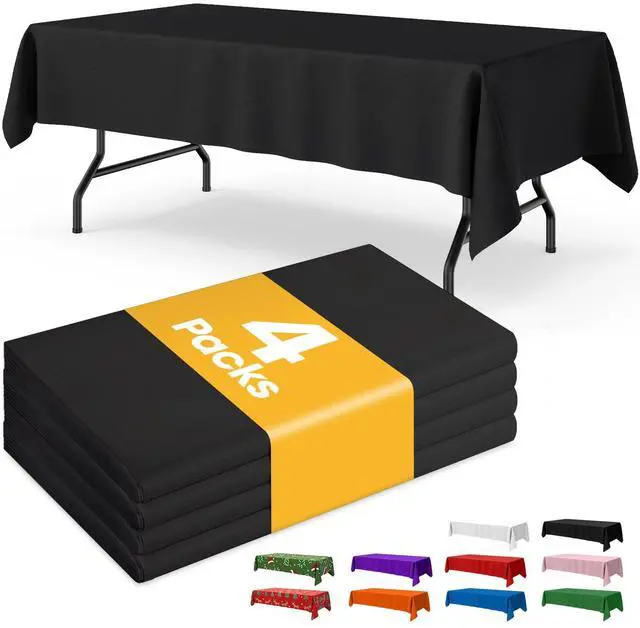 Main image of Niuara Black Plastic Table Cloth - 4 Pack 54" × 108" Rectangle Disposable Tablecloths for 6FT Tables, Table Cover for Party, Holiday & Gathering Use