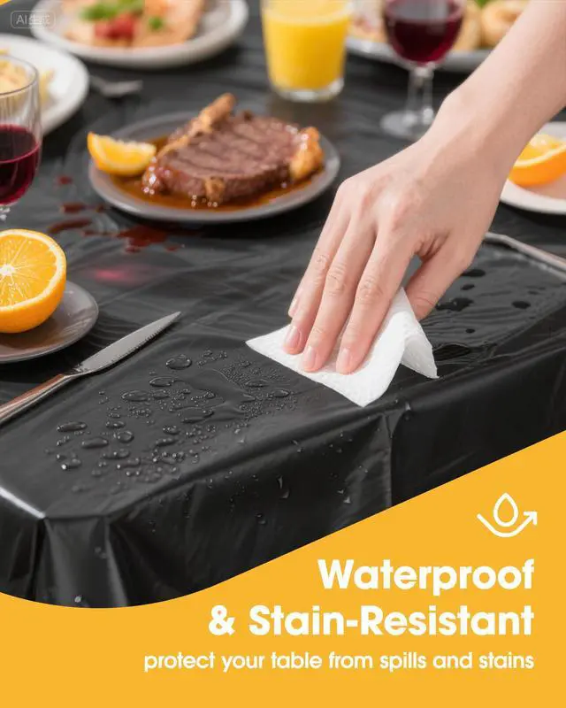 Alt view image 2 of 7 - Niuara Black Plastic Table Cloth - 4 Pack 54" × 108" Rectangle Disposable Tablecloths for 6FT Tables, Table Cover for Party, Holiday & Gathering Use