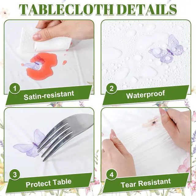 Alt view image 5 of 6 - NatNarr 3 Pack Wildflower Plastic Tablecloths, 54 X 108Inch Spring Tablecloth Disposable Tea Party Table Cloth, Butterfly Wildflower Porcelain Tables Decor for Tea Party Birthday Garden Wedding Party