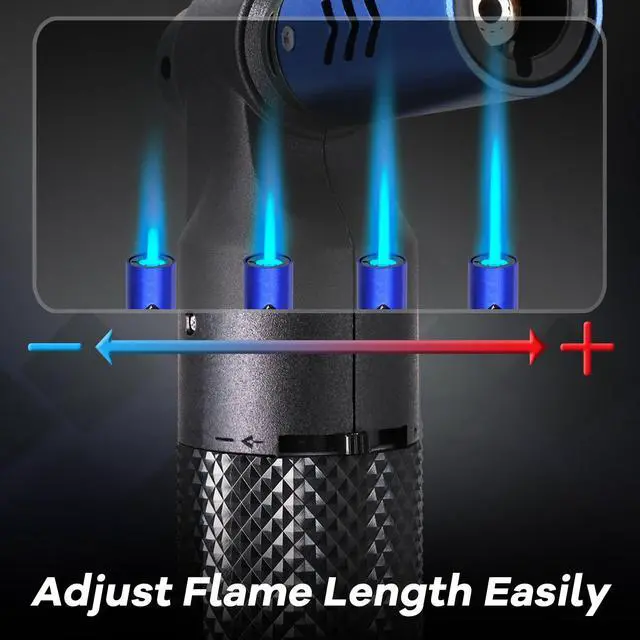 Alt view image 3 of 6 - Luxgaze Butane Torch Kitchen Torch Lighter Refillable Big Jet Flame Mini Blow Torch Portable Crème Brulee Torch for Camping Grill Culinary Soldering Cooking Welding BBQ(Gas not Included) Blue