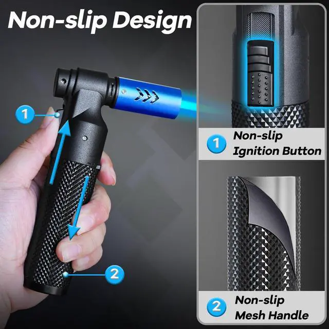 Alt view image 4 of 6 - Luxgaze Butane Torch Kitchen Torch Lighter Refillable Big Jet Flame Mini Blow Torch Portable Crème Brulee Torch for Camping Grill Culinary Soldering Cooking Welding BBQ(Gas not Included) Blue