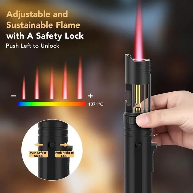 Alt view image 2 of 7 - Semlos Butane Torch Lighter, Mini Blow Torch- 360° All-Direction Use, Adjustable Continuous Jet Flame, Torch Lighter with Bottle Opener for Home Cooking, Outdoor Camping & DIY Projects