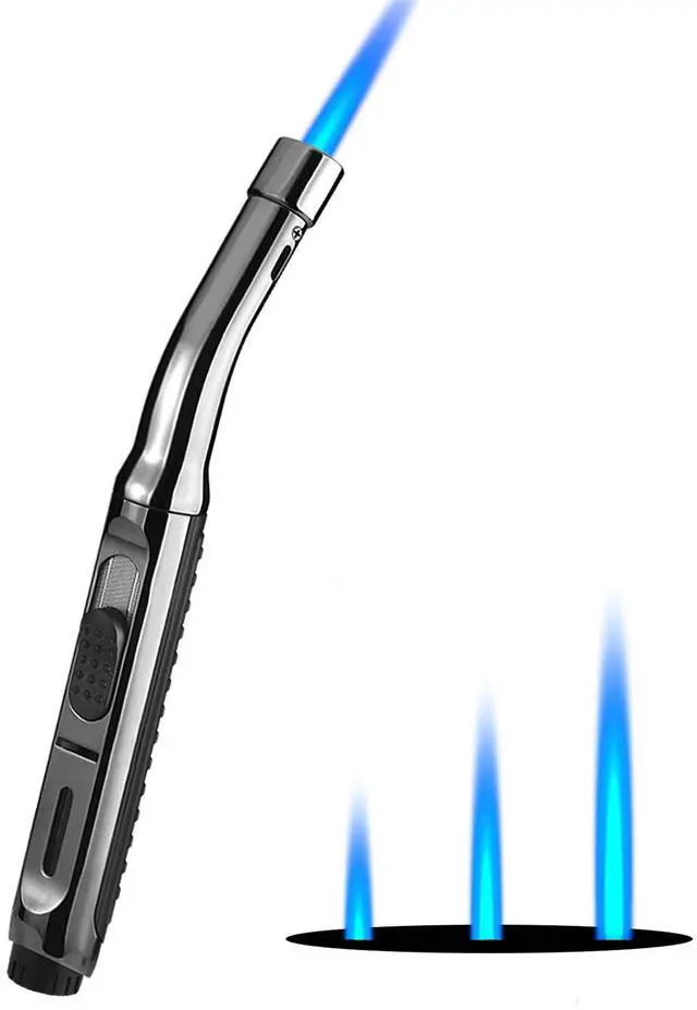Main image of Yeuligo Torch Lighters, 7.6in Long Butane Lighter with Visible Window, Adjustable and Refillable Lighter for Kitchen Fireplace Camping Candle Grill BBQ Fireworks. Dark Gray(Gas Not Included)