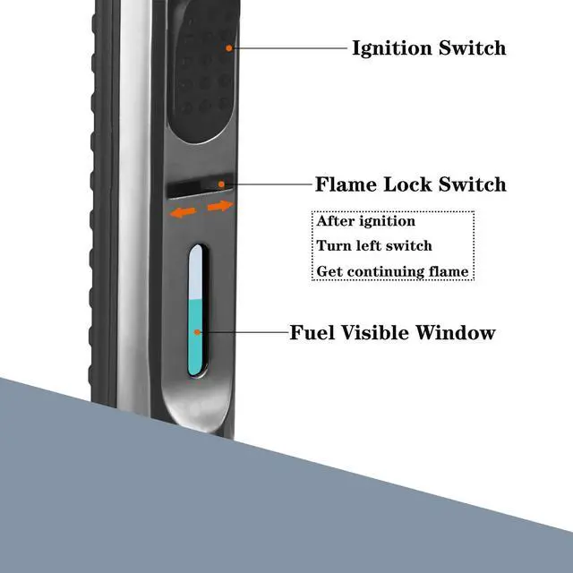Alt view image 3 of 6 - Yeuligo Torch Lighters, 7.6in Long Butane Lighter with Visible Window, Adjustable and Refillable Lighter for Kitchen Fireplace Camping Candle Grill BBQ Fireworks. Dark Gray(Gas Not Included)
