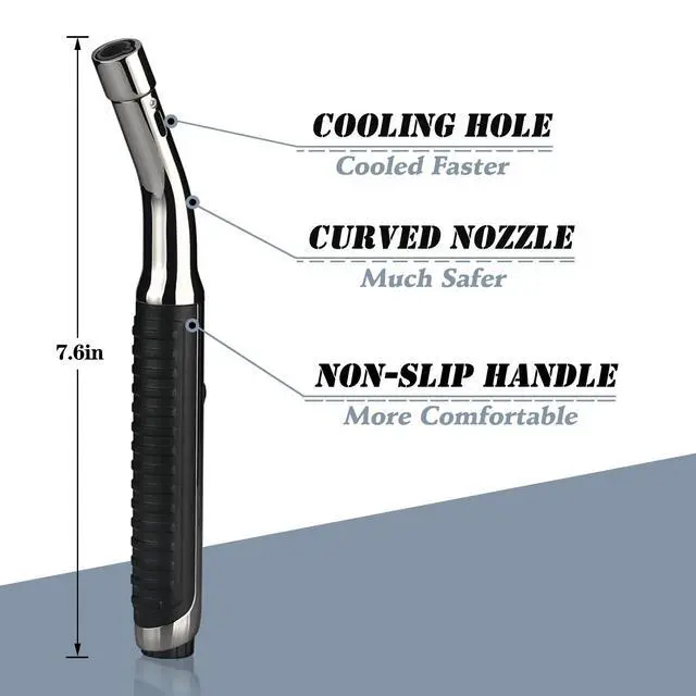 Alt view image 2 of 6 - Yeuligo Torch Lighters, 7.6in Long Butane Lighter with Visible Window, Adjustable and Refillable Lighter for Kitchen Fireplace Camping Candle Grill BBQ Fireworks. Dark Gray(Gas Not Included)