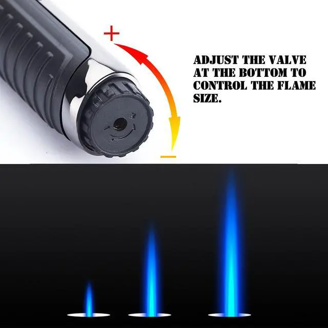 Alt view image 5 of 6 - Yeuligo Torch Lighters, 7.6in Long Butane Lighter with Visible Window, Adjustable and Refillable Lighter for Kitchen Fireplace Camping Candle Grill BBQ Fireworks. Dark Gray(Gas Not Included)