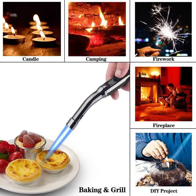 Alt view image 6 of 6 - Yeuligo Torch Lighters, 7.6in Long Butane Lighter with Visible Window, Adjustable and Refillable Lighter for Kitchen Fireplace Camping Candle Grill BBQ Fireworks. Dark Gray(Gas Not Included)