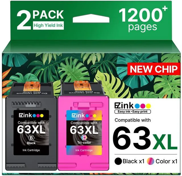 Main image of 63XL Ink Cartridges Black and Color Replacement for HP Ink 63 XL Combo Pack for HP 63XL Ink Cartridges Combo Pack Work for Officejet 4650 3830 3833 5255 5258 Envy 4520 Deskjet 1112 3637 (2 Pack)