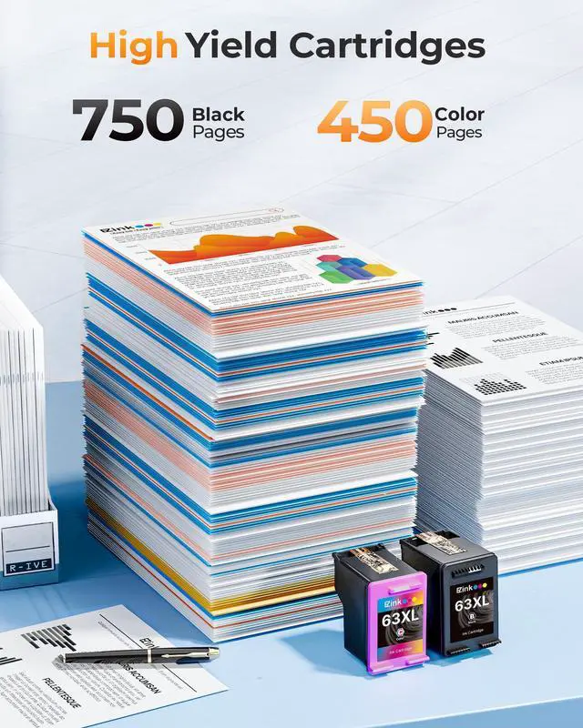 Alt view image 3 of 7 - 63XL Ink Cartridges Black and Color Replacement for HP Ink 63 XL Combo Pack for HP 63XL Ink Cartridges Combo Pack Work for Officejet 4650 3830 3833 5255 5258 Envy 4520 Deskjet 1112 3637 (2 Pack)