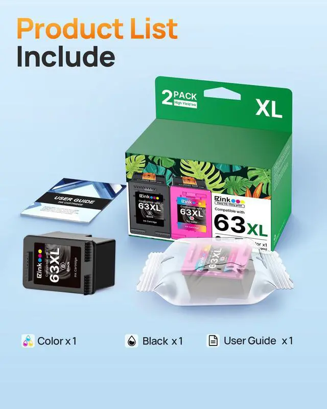 Alt view image 6 of 7 - 63XL Ink Cartridges Black and Color Replacement for HP Ink 63 XL Combo Pack for HP 63XL Ink Cartridges Combo Pack Work for Officejet 4650 3830 3833 5255 5258 Envy 4520 Deskjet 1112 3637 (2 Pack)