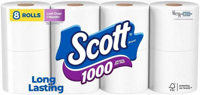 Main image of Scott 1000 Sheets Per Roll, 8 Toilet Paper Rolls, Bath Tissue