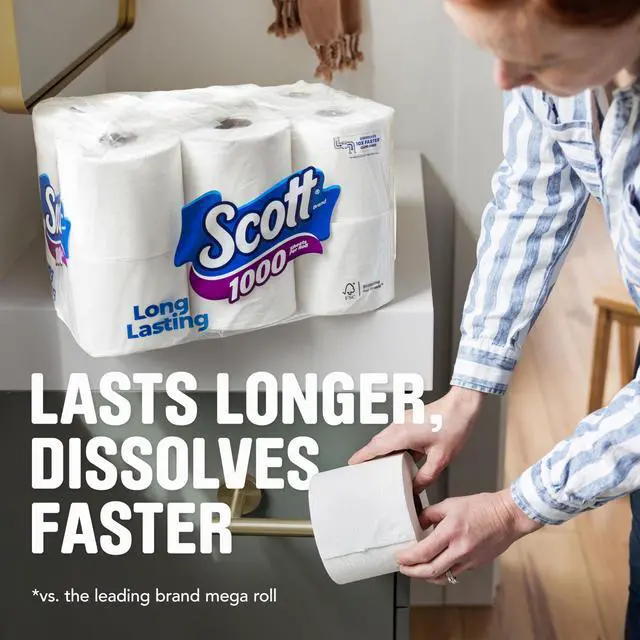 Alt view image 4 of 7 - Scott 1000 Sheets Per Roll, 8 Toilet Paper Rolls, Bath Tissue