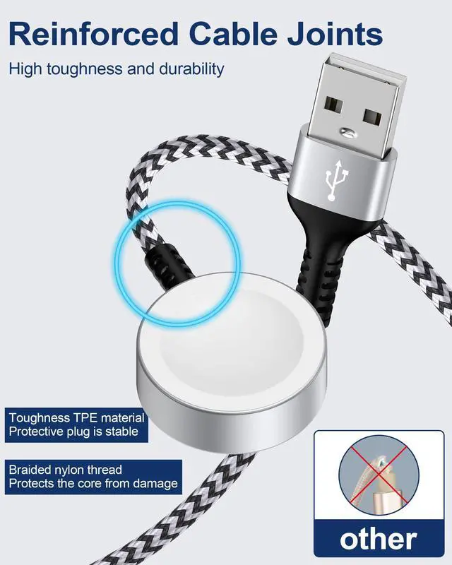 Alt view image 2 of 7 - Apple Watch Charger Fast Charging Cord, Wireless Charger Cable for iWatch Series 11/10/9/8/7/6/5/4/3/2/1, Ultra 3/2/1, SE3/SE2/SE Braided Magnetic Smartwatch Charging Pad Wire Cargador for Car Travel