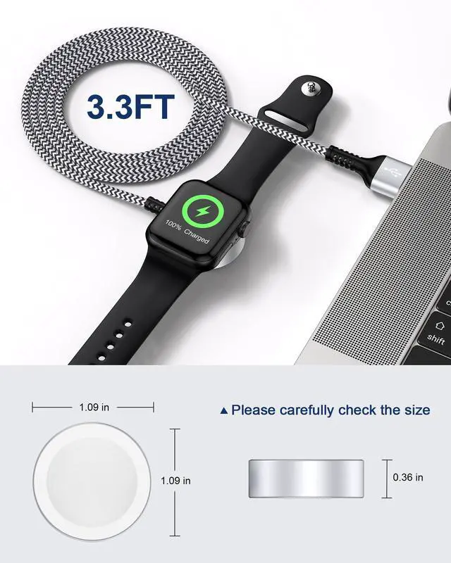 Alt view image 5 of 7 - Apple Watch Charger Fast Charging Cord, Wireless Charger Cable for iWatch Series 11/10/9/8/7/6/5/4/3/2/1, Ultra 3/2/1, SE3/SE2/SE Braided Magnetic Smartwatch Charging Pad Wire Cargador for Car Travel