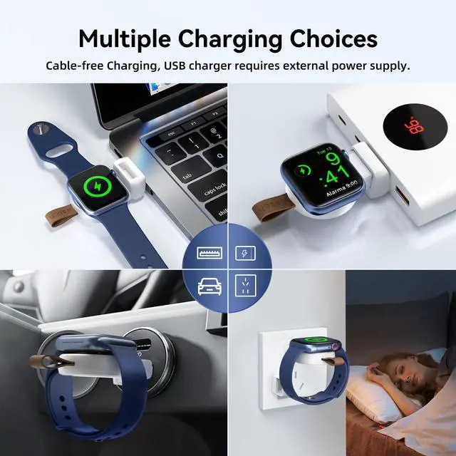 Alt view image 6 of 7 - NEWDERY Charger for Apple Watch Travel iWatch USB Wireless Charge, Portable Cordless Charger with Light Weight Magnetic Quick Charge for Apple Watch Ultra2/1 Series11 10 9 8 7 6 5 4 3 2 1 SE, White