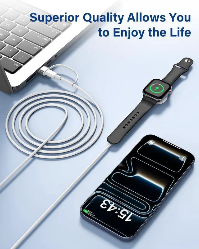 Alt view image 5 of 6 - 2026 Upgraded for Apple Watch Charger Cable, Magnetic iWatch Charging Cord 3.3FT with USB-C to USB-A Adapter 2-in-1, Compatible with iWatch Series Ultra/11/10/9/8/7/SE/6/5/4/3/2, White