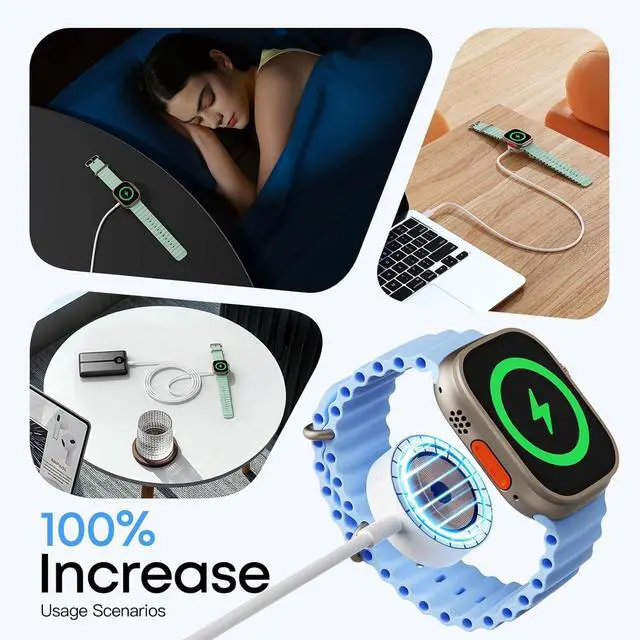 Alt view image 6 of 6 - 2026Upgraded Travel Essentials 3.3FT(1m) Cable for Apple Watch Fast Charger