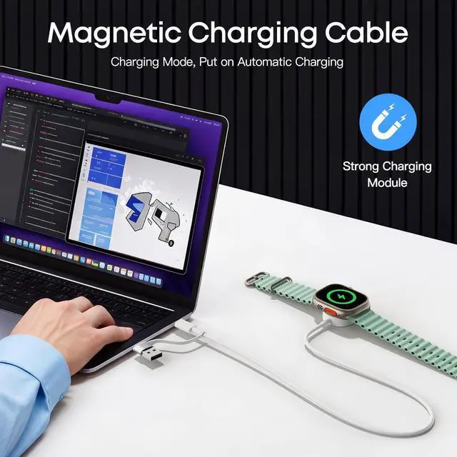 Alt view image 5 of 6 - 2026Upgraded Travel Essentials 3.3FT(1m) Cable for Apple Watch Fast Charger