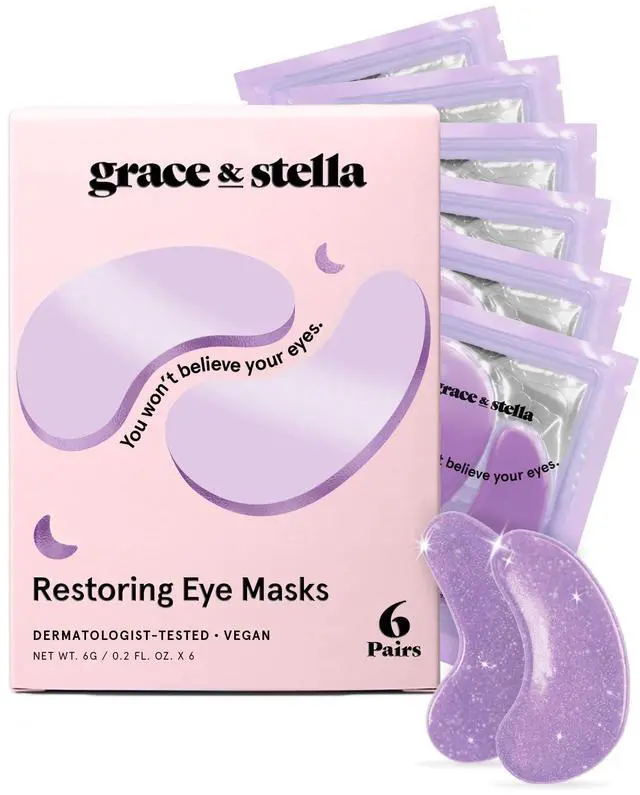 Main image of grace & stella Retinol Under Eye Patches for Puffy Eyes and Dark Circles, Restoring Gel Under Eye Masks with Hyaluronic Acid - Vegan Cruelty-Free Skincare - Gifts for Teen Girls (Purple, 6 Pairs)