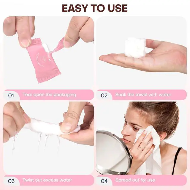 Alt view image 5 of 7 - Disposable Face Towel Compressed Towel Tablets for Travel, 12x9 Inch Portable Mini Face Washcloths Reusable Biobased for Gym Hiking Camping Outdoors, Individually Wrapped