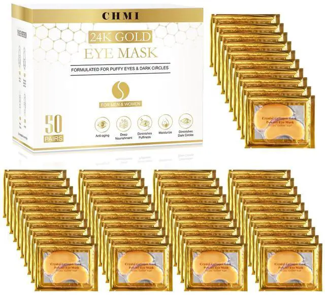 Main image of CHMI Under Eye Patches (50 Pairs) - 24K Gold Eye Patches for Puffy Eyes, Dark Circles, EyeBags and Wrinkles, Collagen Skin Care Products, Beauty & Personal Care