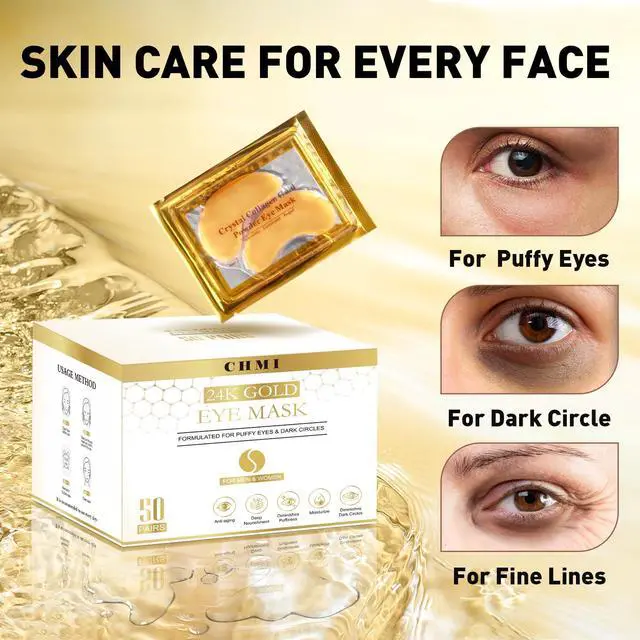 Alt view image 2 of 7 - CHMI Under Eye Patches (50 Pairs) - 24K Gold Eye Patches for Puffy Eyes, Dark Circles, EyeBags and Wrinkles, Collagen Skin Care Products, Beauty & Personal Care