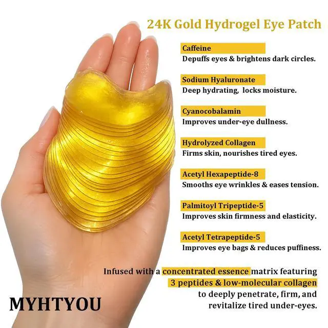 Alt view image 2 of 7 - 24K Gold Under Eye Patches (60 Pcs) - Collagen & Peptide Eye Masks for Dark Circles, Puffy Eyes & Wrinkles, Hydrating Cooling Eye Patches with Caffeine & Hyaluronic Acid, Suitable for Men & Women