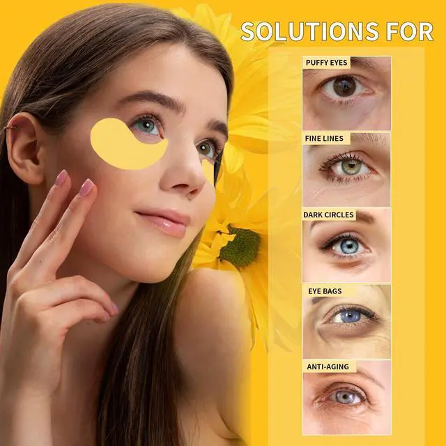 Alt view image 2 of 7 - 24K Gold Eye Masks for Dark Circles and Puffiness 70PCS, Under Eye Patches for Puffy Eyes Treatment, Under Eye Mask w/Caffeine, Hyaluronic Acid, Peptides for Eye Bags Treatment, Eye Mask Skincare