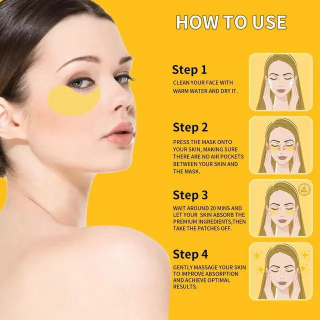Alt view image 6 of 7 - 24K Gold Eye Masks for Dark Circles and Puffiness 70PCS, Under Eye Patches for Puffy Eyes Treatment, Under Eye Mask w/Caffeine, Hyaluronic Acid, Peptides for Eye Bags Treatment, Eye Mask Skincare