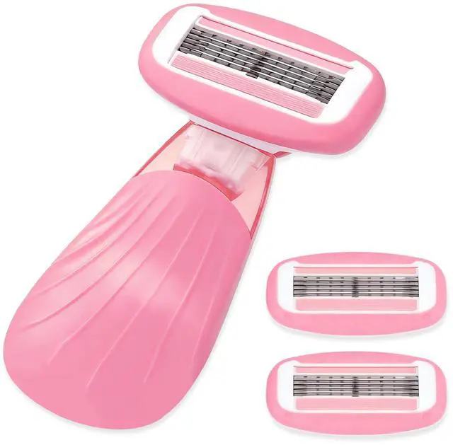 Main image of Keropy Women Razors moisturizing bar for Sensitive Skin, Travel Razors Shaving Kit Essential - 5-Blade for Sensitive Skin - Bikini, Legs, Underarms - 1 Handle & 3 Refill Cartridges - Pink