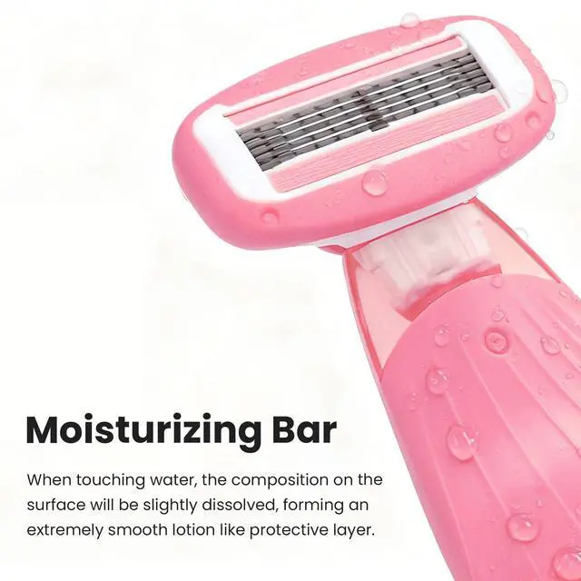 Alt view image 2 of 7 - Keropy Women Razors moisturizing bar for Sensitive Skin, Travel Razors Shaving Kit Essential - 5-Blade for Sensitive Skin - Bikini, Legs, Underarms - 1 Handle & 3 Refill Cartridges - Pink