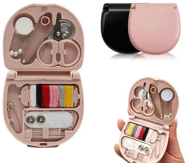Main image of REROON 2 Pack Mini Travel Sewing Kit for Adult & Kid | Portable Sewing Box Kit Bulk | Small Emergency Repair Set with Thread Scissors Needle for Travel, Beginner DIY Handcraft | Black + Pink